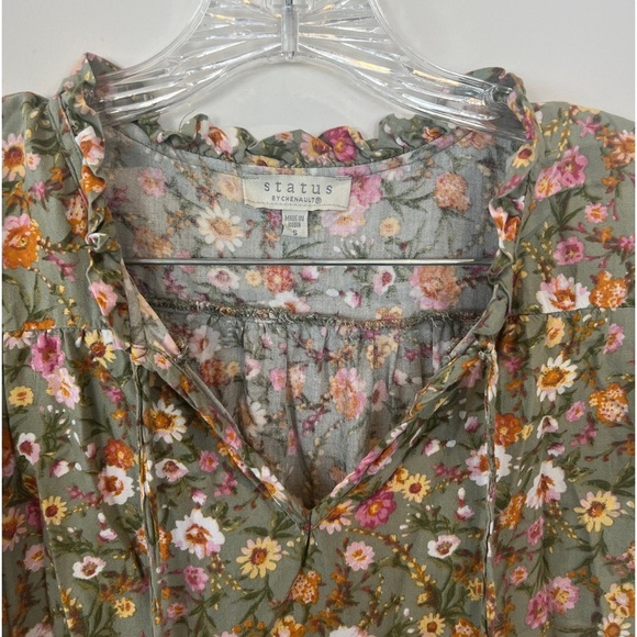 Status by Chenault tassel tie flutter short sleeve top shirt blouse. Olive Sz S - Picture 6 of 9